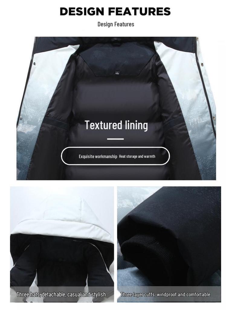 Мужская градиентная зимняя куртка на белом утином пуху - Толстая, теплая, модная студенческая куртка с капюшоном