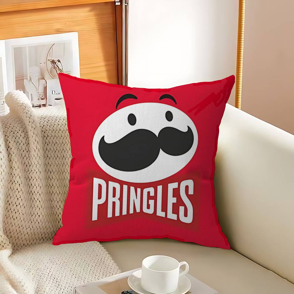 Классическая закуска ЛОГО P-Pringles Наволочки Мультяшная Декоративная для Дивана Домашняя Двусторонняя Печать Короткий Плюш Милая Наволочка