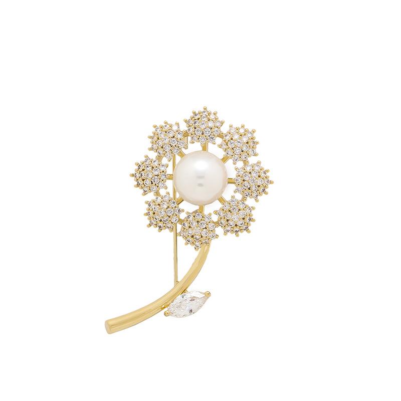 Брошь Антибликовая Жемчужина Одуванчика для Женщин Высококлассная Булавка для Корсажа Аксессуар для Пальто