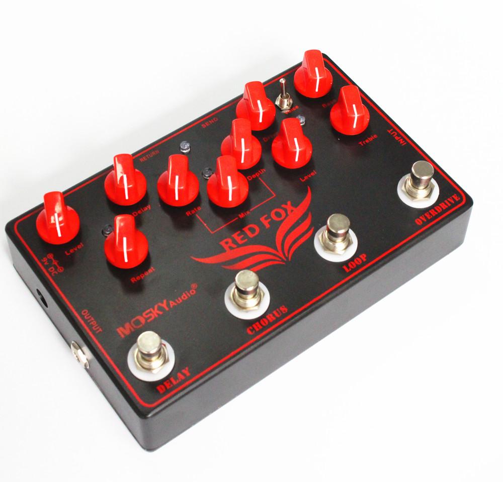 MOSKY RED FOX 4-в-1 Гитарная мультипедаль эффектов Сочетает Овердрайв, Реверберацию, Лупер и True Bypass для Гитаристов и Бас-гитаристов