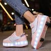 29-38 Детские четырехколесные разборные спортивные туфли на плоской подошве, светодиодные блестящие детские светящиеся кроссовки