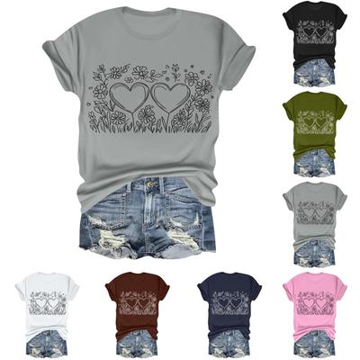 Женская повседневная свободная футболка с цветочным принтом, пуловер с круглым вырезом и короткими рукавами