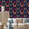 Wallpaper Colorful Butterflies Navy Blue, Black and Burgundy 50x1000