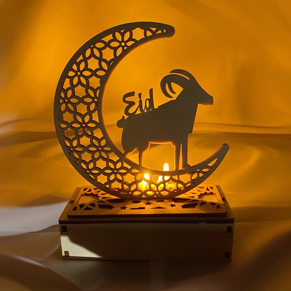 Eid Ramadan Night Lights Wooden Moon Light Ramadan Eid Mubarak Desk Lamp Crescent Party LED Fairy