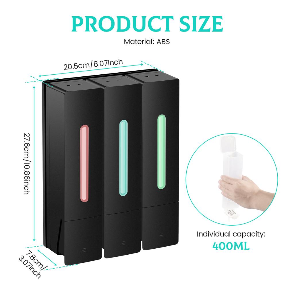 3Pcs Soap Dispenser Wall Mounted Shower Shampoo Shower Gel Detergent Conditioner Dispenser Bathroom Storage Bottle