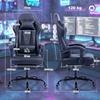 Ergonomic Gaming Chair Gamer Armchair With Massaging Lumbar Support Reclining Backrest Adjustable Height Black