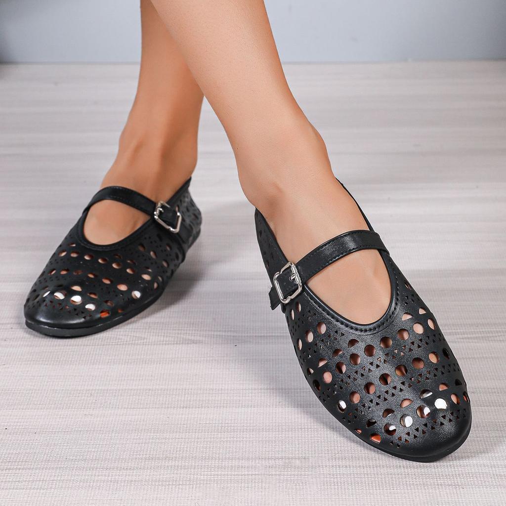 Fashion 2024 New Casual Fashionable Women's Summer Hollow Ladies Shoes Closed Toe Sandals Soft and Comfortable Ballet Flat Shoes