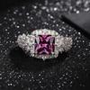 Luxury Adjustable Rings Jewelry Square Purple Zircon Silver Color Opening Wedding Party Ring for Women Gifts