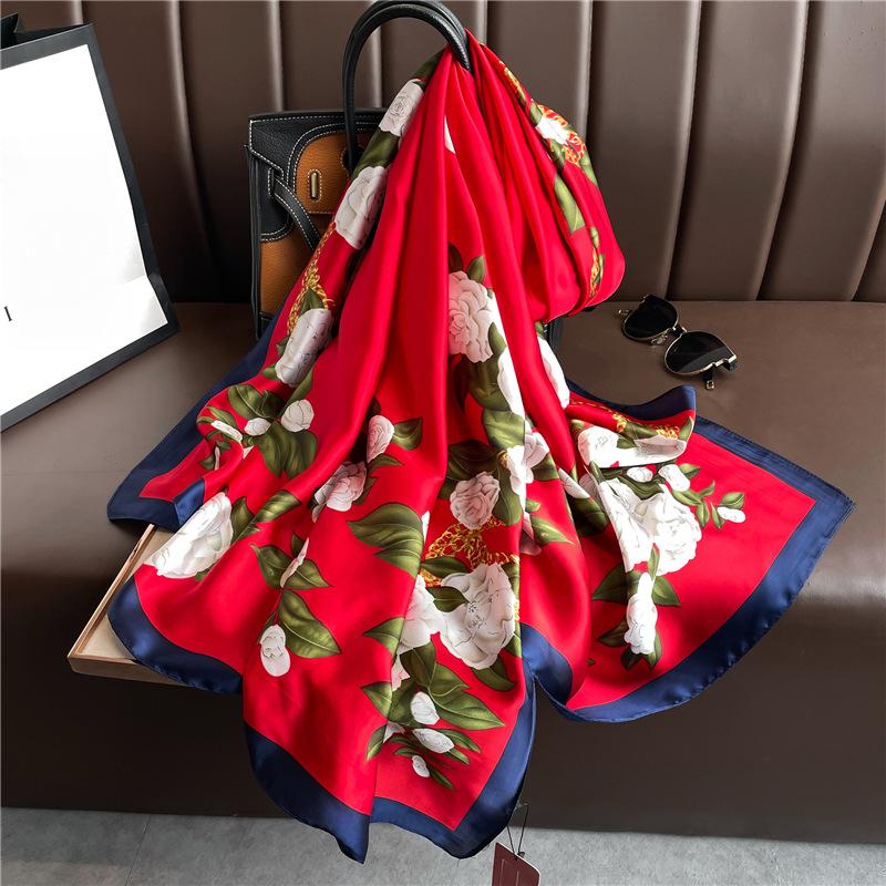 Luxury Satin Silk Scarf Women New Fashion Print Shawl and Wraps Neckerchief Large Hijab Beach Stoles Headscarves Echarpe Bandana