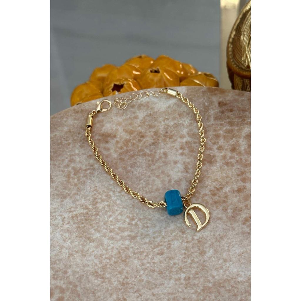 Персонализированный браслет-цепочка с буквой D, позолоченный, ностальгический, со стеклянными бусинами