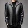New Leather Down Jacket for Middle-aged and Elderly Men, Thickened Velvet, Winter Warm Jacket, Daddy Leather Jacket, Casual