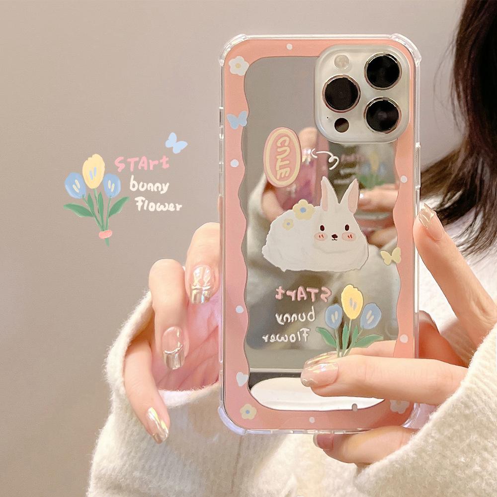 Oil Painting Rabbit Suitable for Iphone14 Apple 16promax Mobile Phone Case 15 Makeup Mirror Xs Anti Fall 8p11