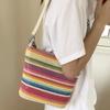 Summer Beach Tote Handbag Contrasting Color Rainbow Woven Vegetable Basket Bag, Summer New One-shoulder Fashionable Color Straw Bucket Bag