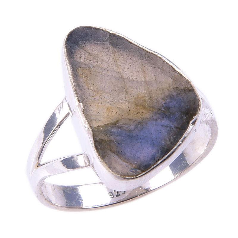 Кольцо из чистого серебра 925 пробы с натуральным лабрадоритом, размер 9 R2d15