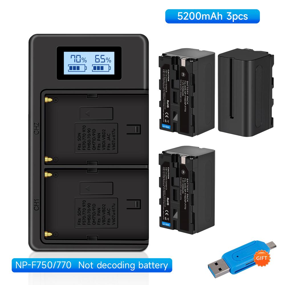 5200 мАч NP-F750 F770 F750 Аккумулятор NP-F770 Зарядное устройство с ЖК-дисплеем для Sony NP F970 F960 F550 F570 QM91D TRU47E