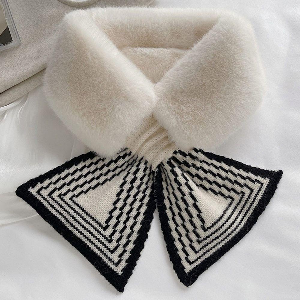 Искусственный мех кролика плюшевый шейный платок однотонный утеплитель для шеи зимний теплый крестовой шарф для женщин