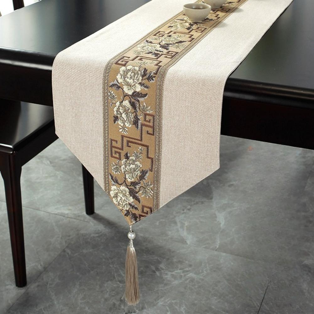 Chinese Style Floral Table Runner Washable Tea Table Cloth Embroidery Bed Flag Hotel Decoration