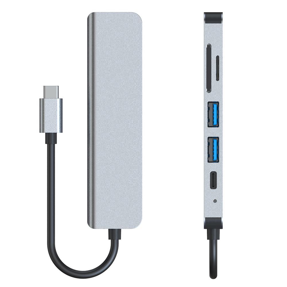 6-в-1 USB-C концентратор, 100 Вт PD, 4K HDMI-совместимый, USB-разветвитель, кардридер SD/TF, Type-C хаб для USB-C ноутбуков и других устройств Type-C