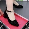 Женские туфли-лодочки со стразами 2024 года, элегантные женские сандалии с сетчатой полостью, дышащие, на мягкой подошве, на толстом среднем каблуке, мокасины