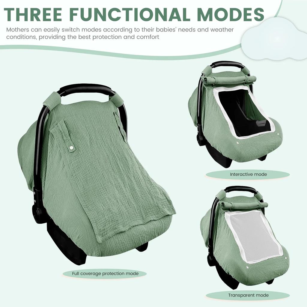 Baby Car Seat Cover Universal Baby Stroller Accessories 3 Modes Windproof Infant Carrier Canopy with Two Way Zipper for Travel