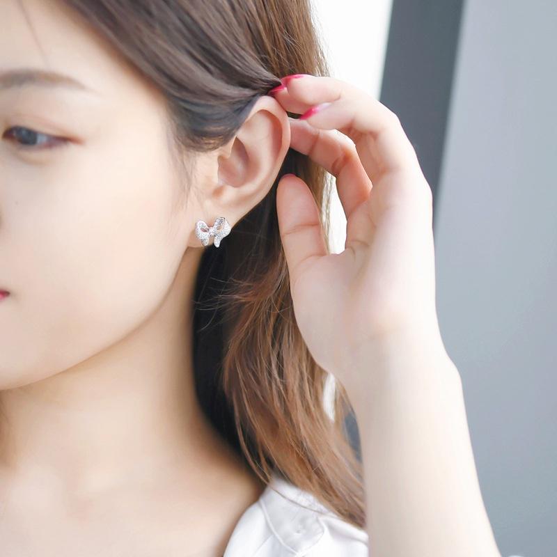 Fashion Women Cute Korean Bowknot Zircon Stone Stud Earrings