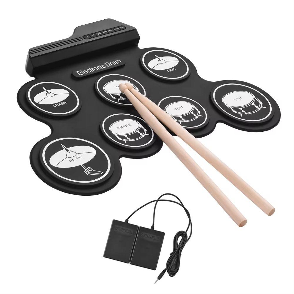 1 Box USB Portable Electronic Drum 7-Pads Folding Music Drums for Beginner Boys Girls