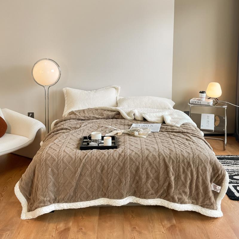 Новое двухслойное бархатное одеяло с башней, утепленное жаккардовое одеяло из овечьей шерсти, однотонное фланелевое одеяло с ворсом