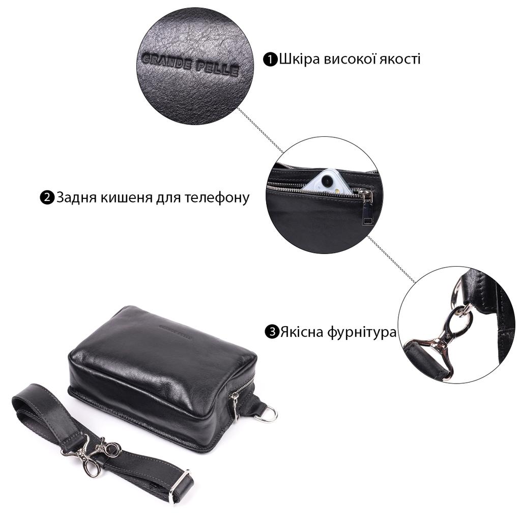 Rectangular Banana Bag Made of High Quality Genuine Leather GRANDE PELLE Bag 22576 Black