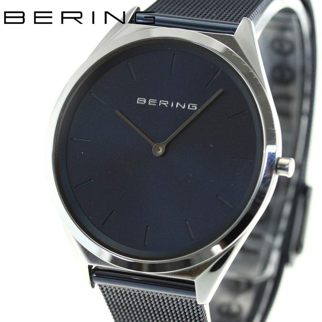 BERING Аналоговые кварцевые ультратонкие коллекционные часы с ремешком из нержавеющей стали, сапфировым стеклом, синим сетчатым ремнем, обычный импортный продукт, 3 года внутренней гарантии