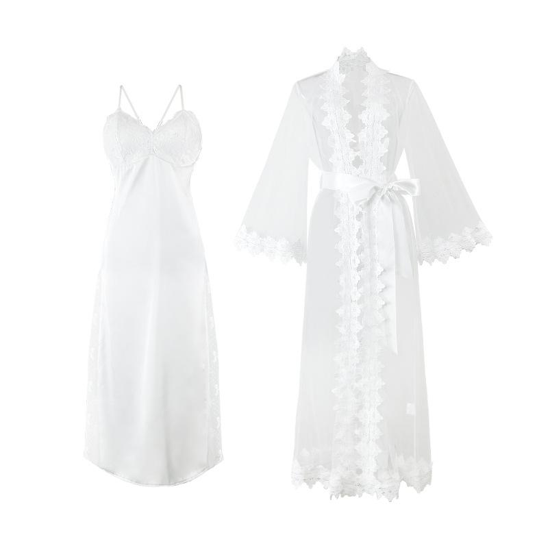 Сексуальное кружевное ночное платье без спинки 'Чистое Желание' Однотонное облегающее платье-ками с халатом Комплект для отдыха 538 Полный соблазнительный комплект для сна для максимального стиля