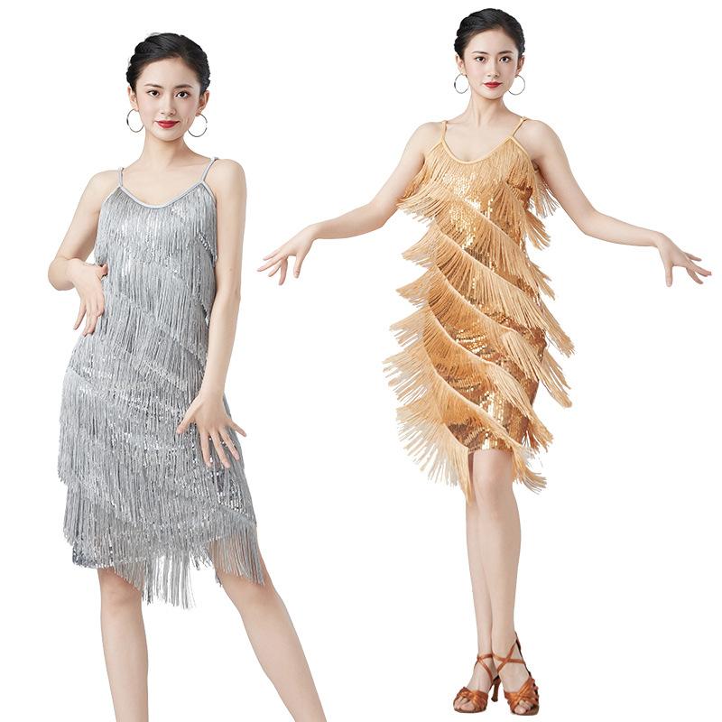 Women's Sexy Sequins Latin Dance Dress Tango Rumba Samba