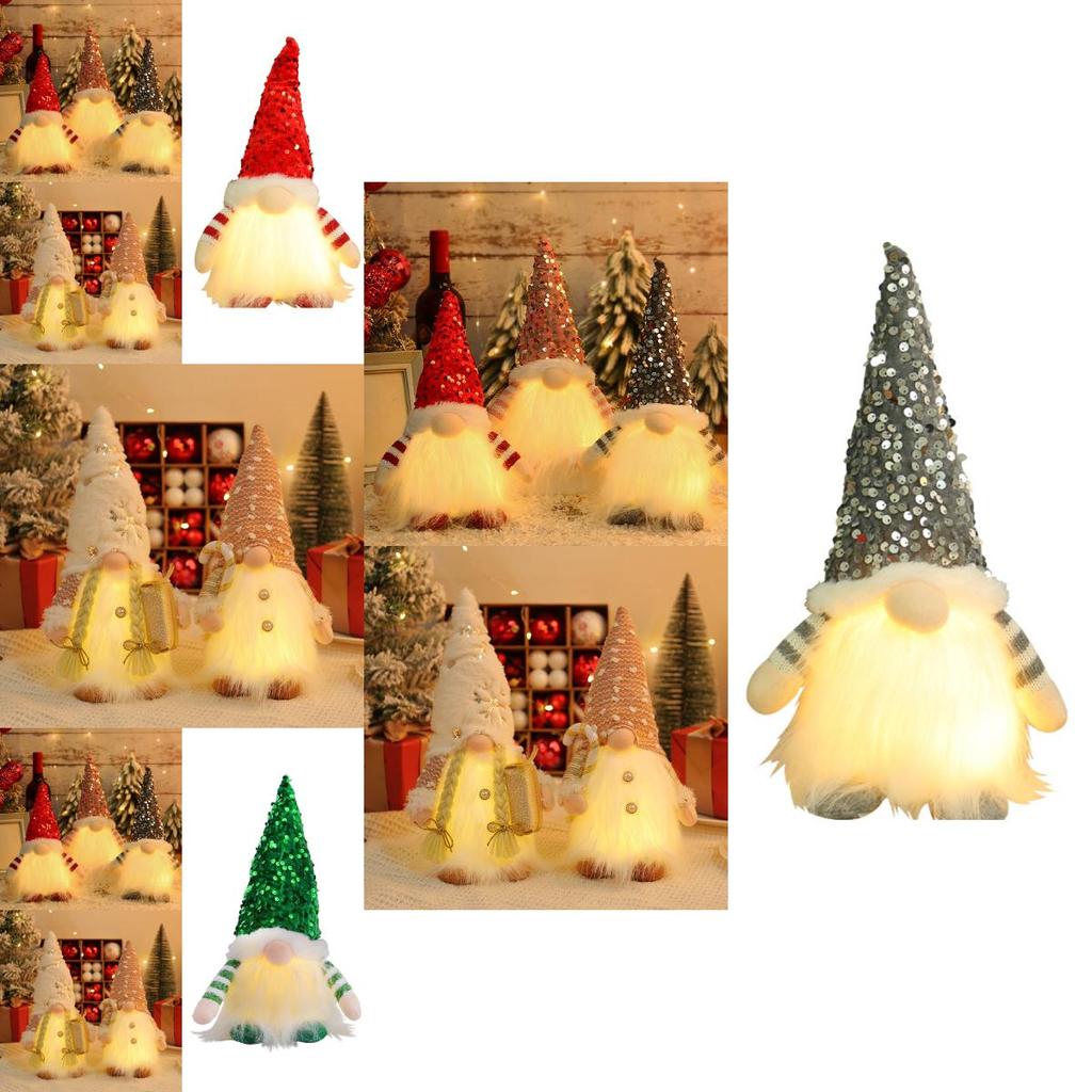 Charming Lighted Christmas Plush Gnome Doll With Shimmering Sequins And Colorful Accessories For Holiday Decorating