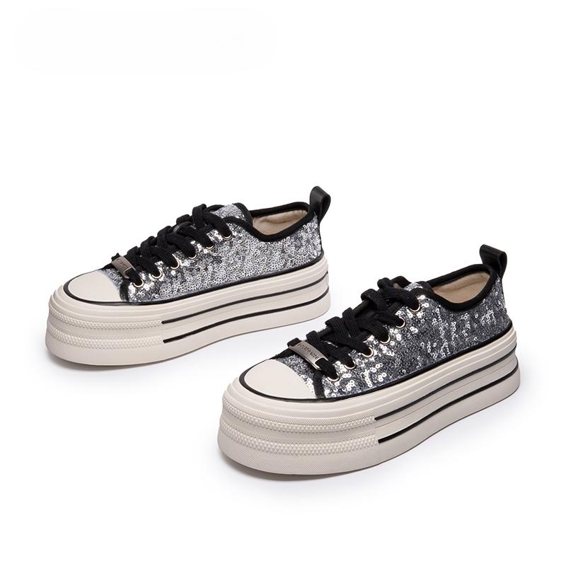 Туфли на платформе с пайетками для женщин Вулканизированная обувь Весенняя обувь на шнуровке с низким верхом Дышащая женская обувь Нескользящие женские кроссовки