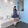 Blue plaid shirt sleeveless vest dress children's summer new popular small cake short skirt
