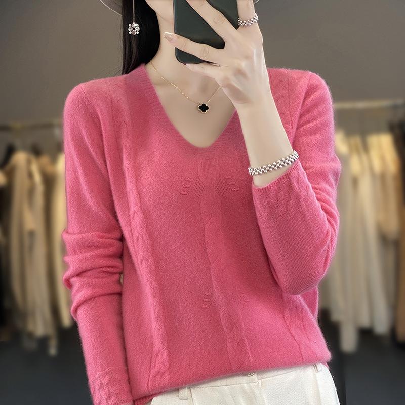 Осенне-зимний клеевой свитер с v-образным вырезом, короткий свободный стереоскопический вязаный нижний свитер