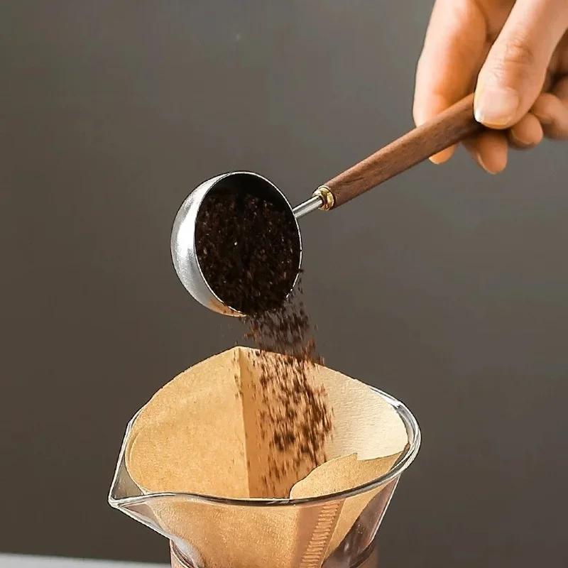 Кофейная ложка из нержавеющей стали 4/8/25 мл, деревянная ручка, мерная ложка, орех, длинная ручка, кофейные ложки, кухонные принадлежности для выпечки в кафе