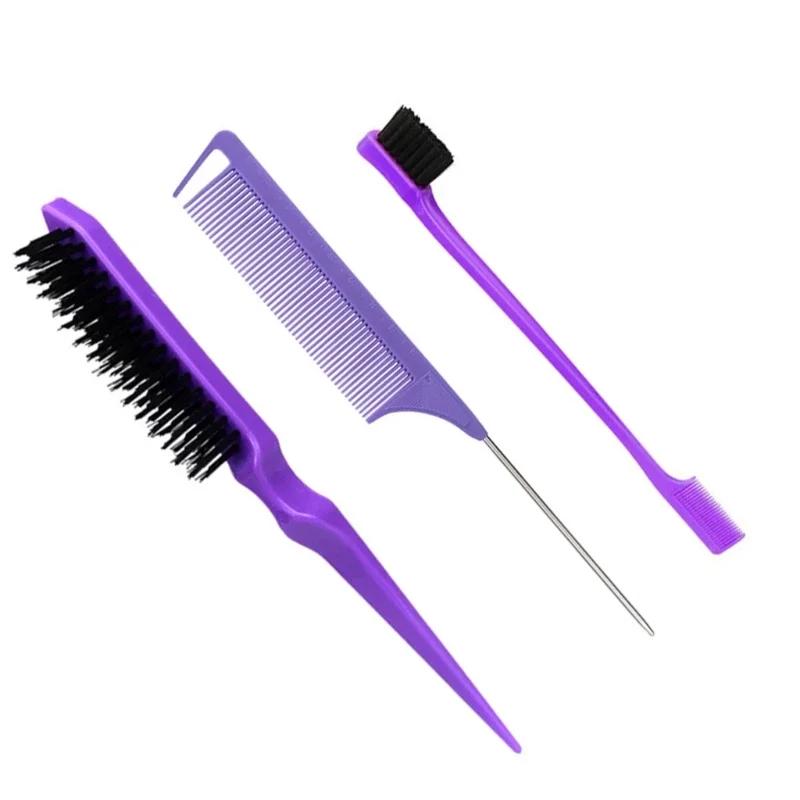 3pcs/set Hair Styling Comb Combination Fluffy Hair Brush Steel Needle Tip Tail Comb Double Headed Eyebrow Brushes Edge Brush