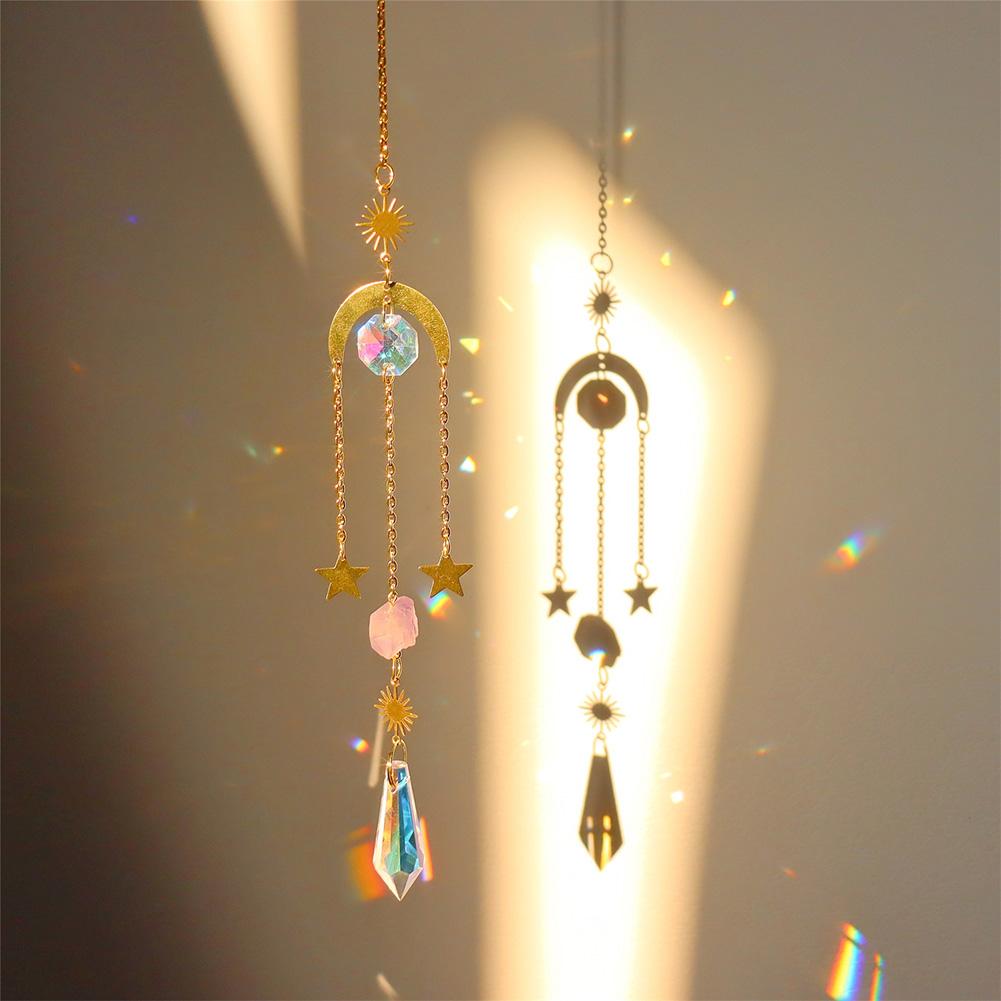 Natural Crystal Wind Chimes Star Moon Prisms Light Catcher Hanging Ornament Window Curtains Pendant Home Garden Decorations