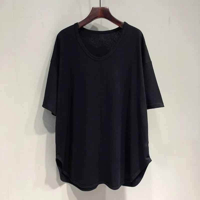 Весенняя и летняя арка, корейская версия корейской версии The Loose, Lazy, футболка средней длины с U-образным воротником и рукавами «летучая мышь», женский топ с короткими рукавами