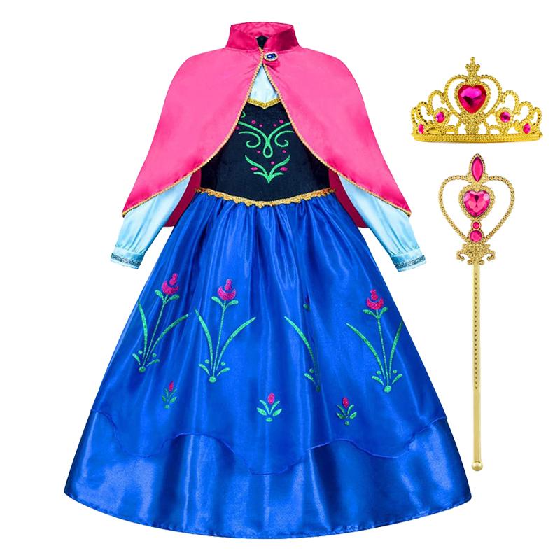 Frozen Anna Princess Girl Dress Halloween Cosplay Party Costume Snow Queen Princess Clothes Children Outfit 2-10 Y