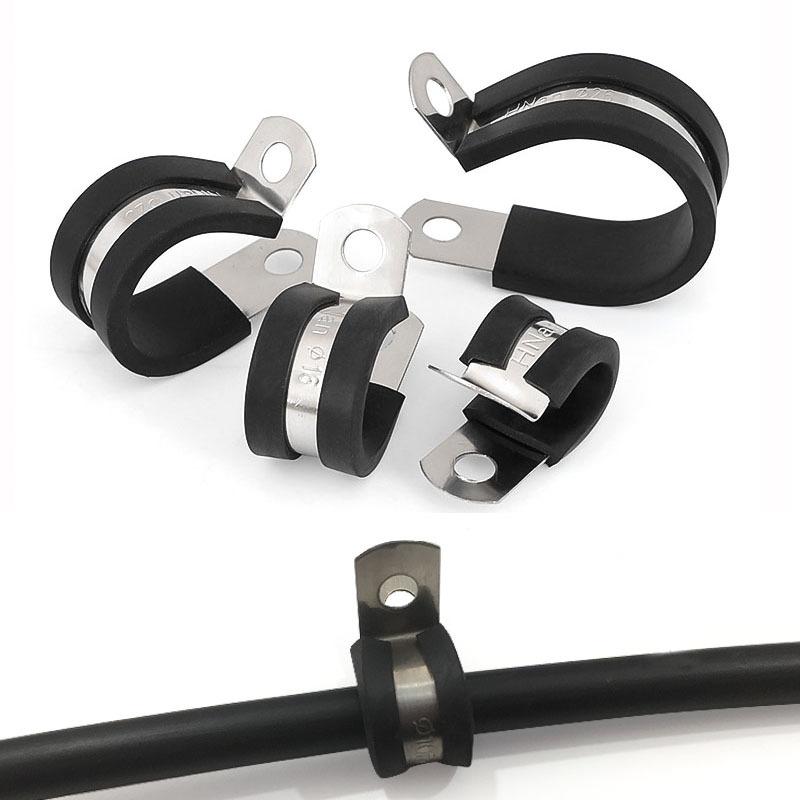5pcs 304 Stainless Steel Rubber Lined P Clips R-type Pipe Clamp Cable Mounting Hose Pipe Clamp Hose Clamp Fixed Pipe Bracket
