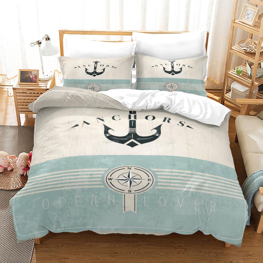 New Nautical Ocean Anchor Bedding Sets Ocean Spirit Duvet Cover King Queen Single Size Bed Linen with Pillowcase Teens Boys Gift