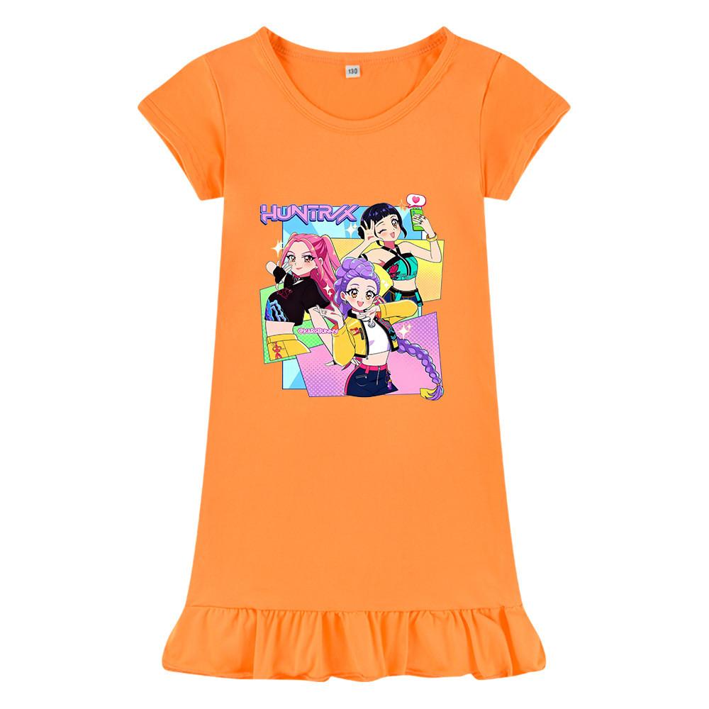 M1232 Kids Girls Kpop Rumi Zoey Mira Print Short Sleeves Ruffle Dress