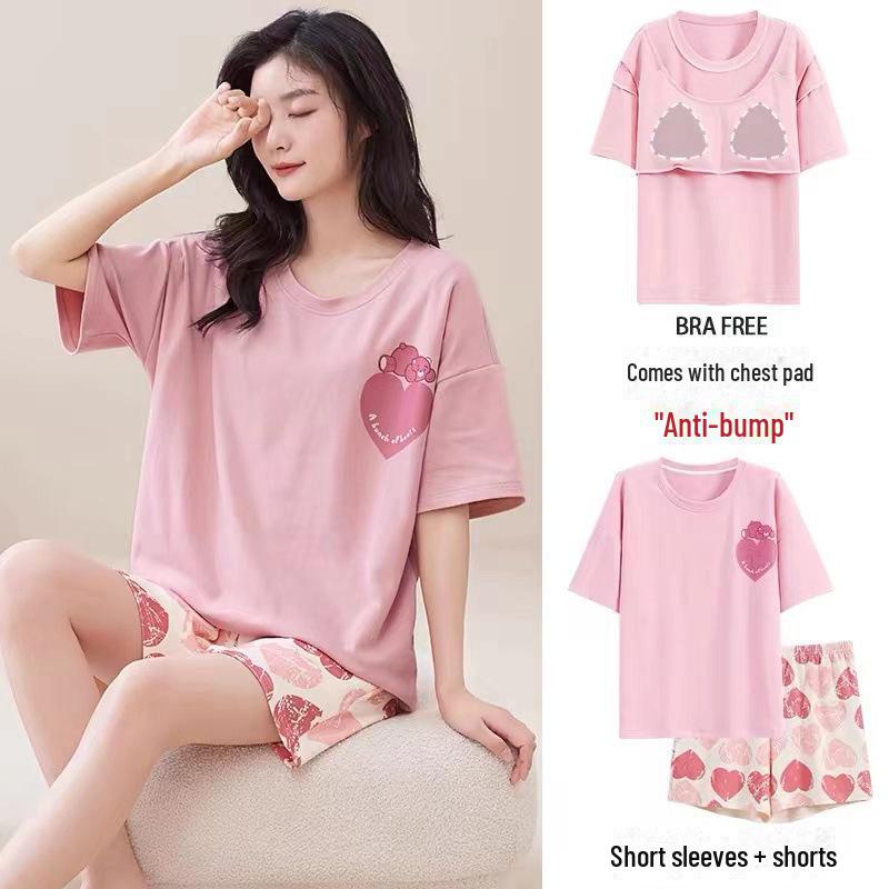Женский летний пижамный комплект с мультяшным принтом – топ с короткими рукавами и шорты, свободный крой, новый стиль 2024 года