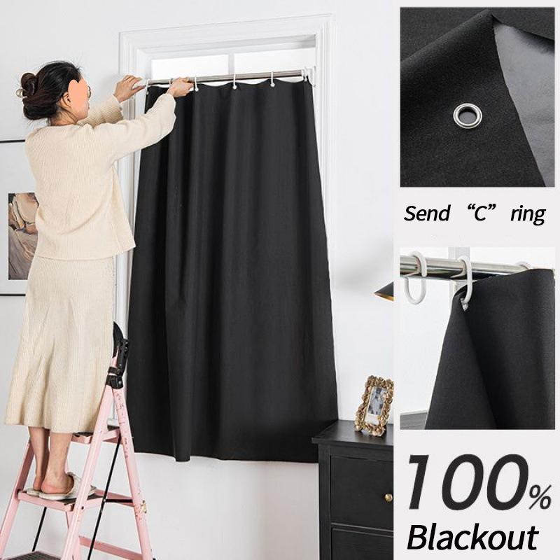 Solid Blackout Curtain with Grommets Kitchen Short Curtain Panels Bedroom Blackout Draperies UV Proof Privacy Protection Curtain