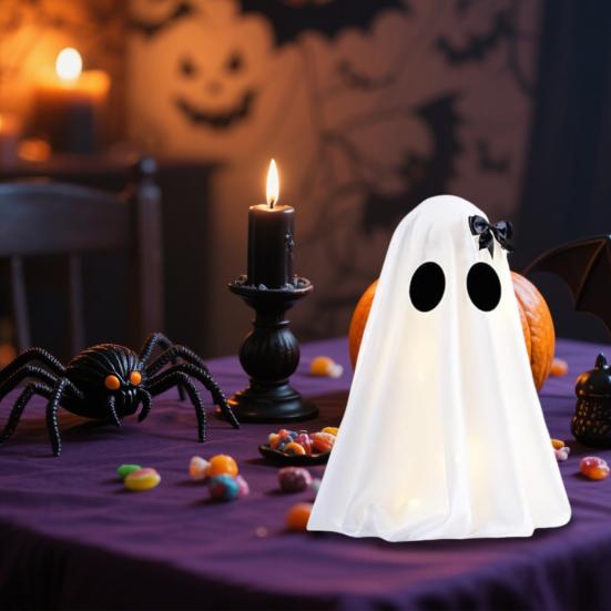 Light Up Halloween Ghost Decoration Scary Lighted White Cloth Ghost Spooky Tabletop Ornament for Indoor Home Mantel Shelf Decor