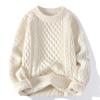 Men's Solid Color Cable Knit Sweater - Casual Mature Style, Round Neck Pullover, Autumn/Winter Collection