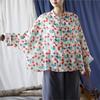 Johnature Женские винтажные рубашки с цветочным принтом, топы, блузки с длинными рукавами и пуговицами, осенние женские рубашки Ramie