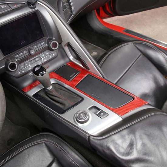 For Corvette C7 2014- Car Central Gear Frame Trim Red Carbon Decorative Kits
