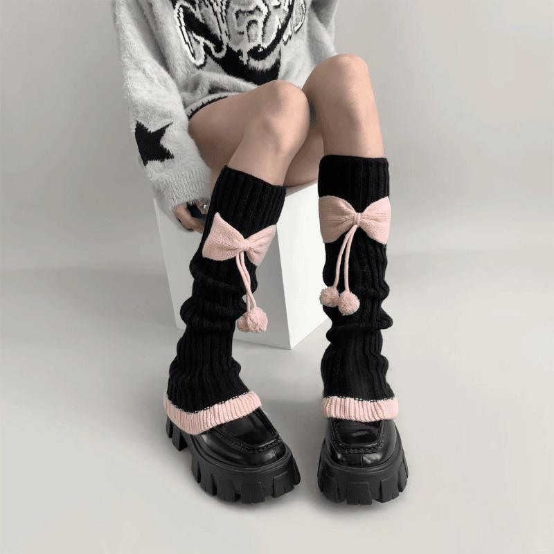 Сладкие осенне-зимние носки с помпонами и кружевом контрастного цвета, розовые гетры с бантами для JK-девушек, носки Dui Dui